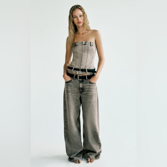 NWT ZARA CORSET STYLE DENIM TOP TRF - Picture 1 of 7